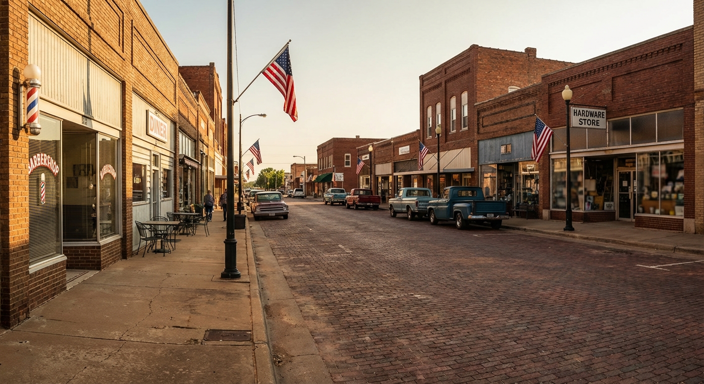 Small businesses on an Oklahoma Main Street that require local business licenses