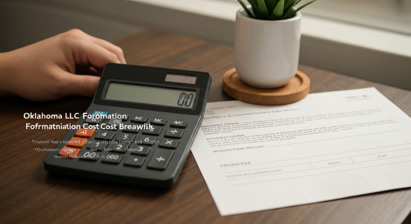 Oklahoma LLC formation cost breakdown with calculator and filing fee invoice